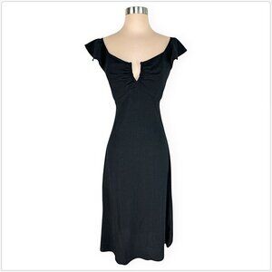 Max Studio Black Crinkle Jersey Wired V Neck Empire Flutter Sleeve Dress NWT M